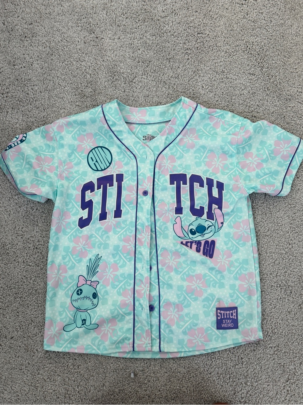 Disney Mint & Pink Stitch Baseball Jersey for Kids